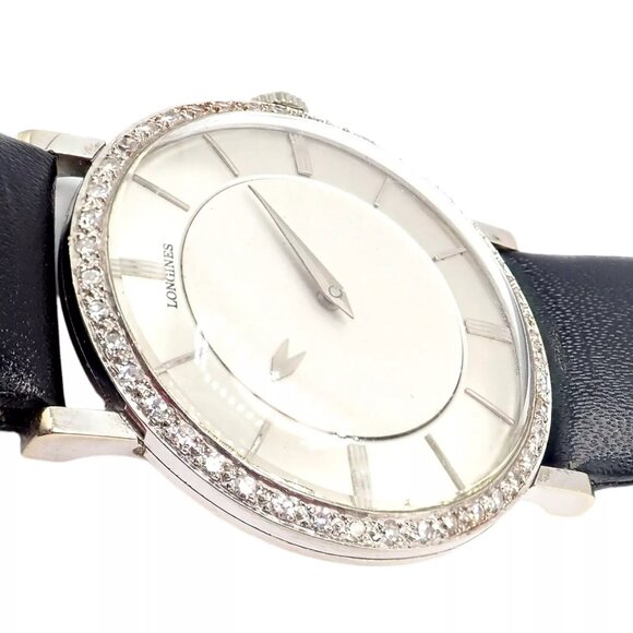 Vintage Longines 18k White Gold Diamond Bezel Manual Wind Mystery Dial Watch - Picture 11 of 11